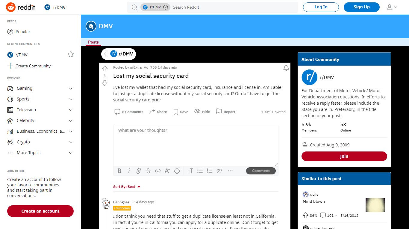 Lost my social security card : DMV - reddit.com